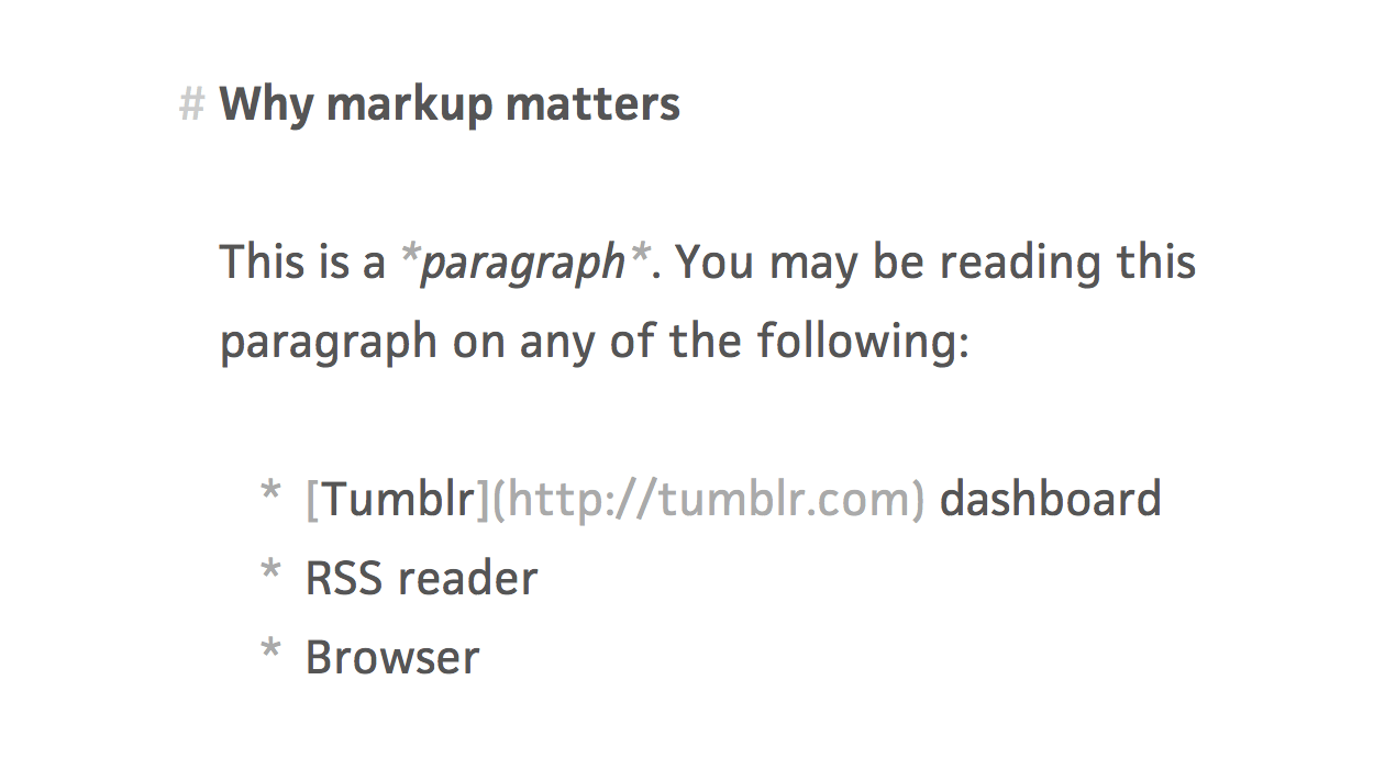 Markdown formatting in Editorially, of the same content shown in HTML, above